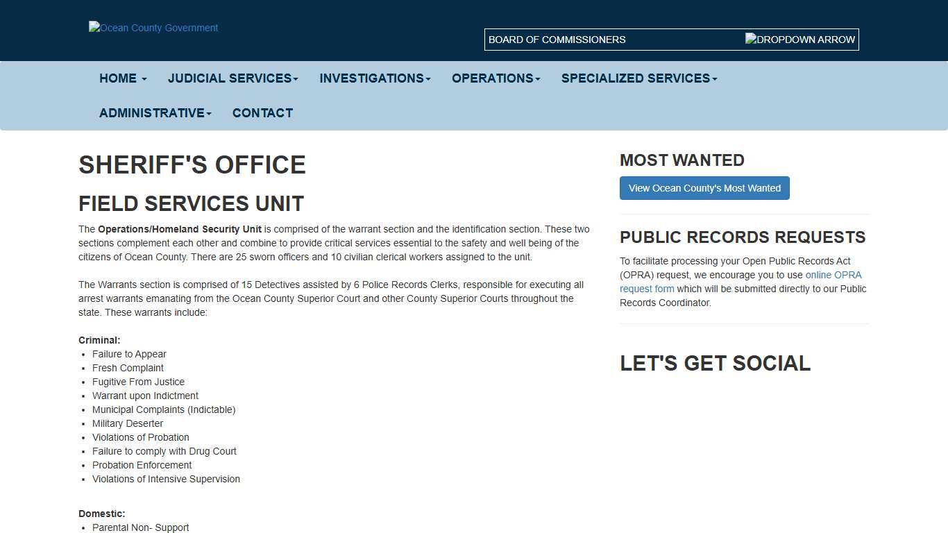 Field Services Unit Ocean County Sheriff's Office