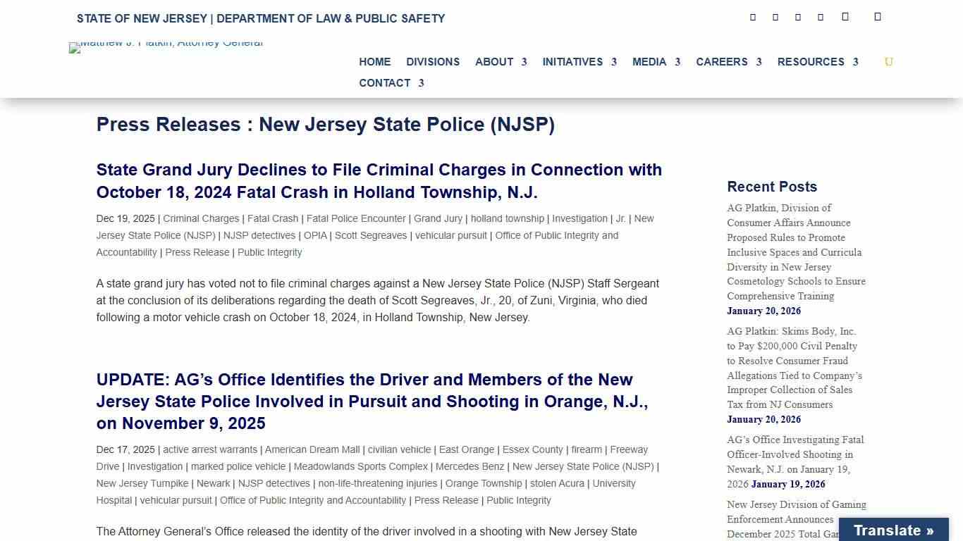 New Jersey State Police (NJSP) Archives - New Jersey Office of Attorney General