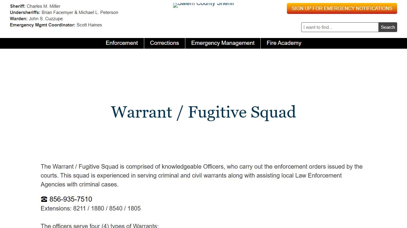 Warrant / Fugitive Squad Salem County Sheriff's Office